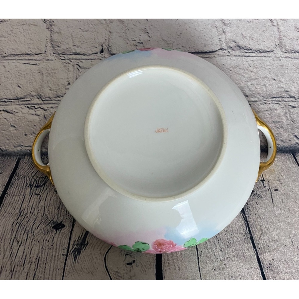 Vintage Limoge Style Covered Serving Bowl Pink Roses Gold Trim Japan - Picture 12 of 14